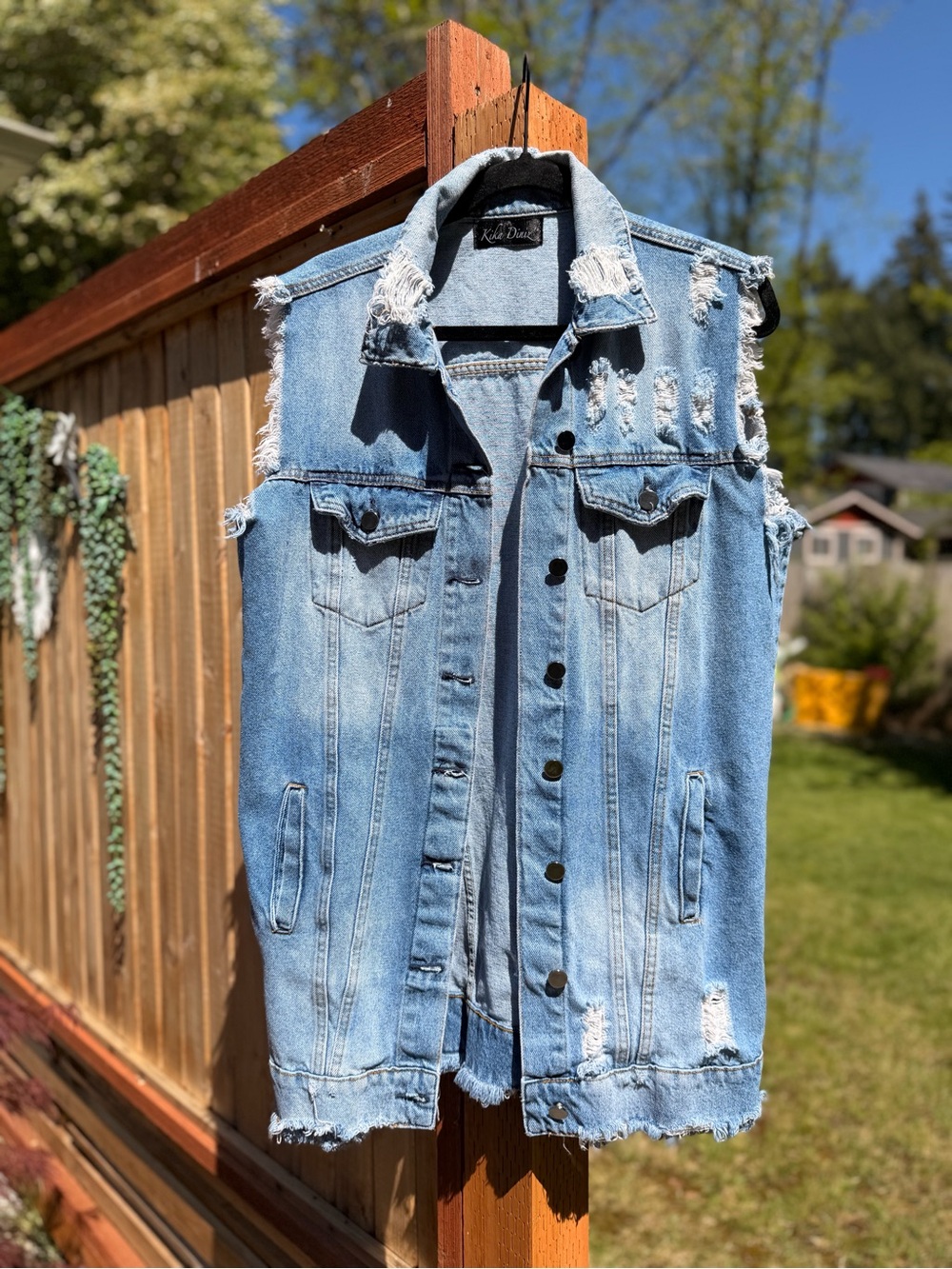 Kelsi Dagger Light Blue Distressed Denim Vest